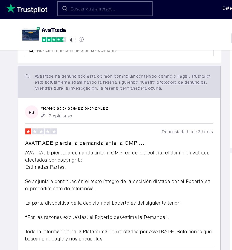 AvaTrade ha denunciado esta opinión por incluir contenido dañino o ilegal. Trustpilot está actualmente examinando la reseña siguiendo nuestro protocolo de denuncias. Mientras dure la investigación, la reseña permanecerá oculta.