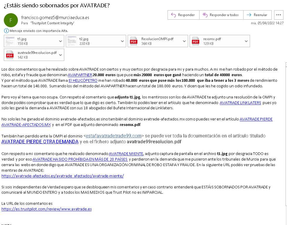 Mi respuesta a TrustPilot sobrte la denuncia de AVATRADE
